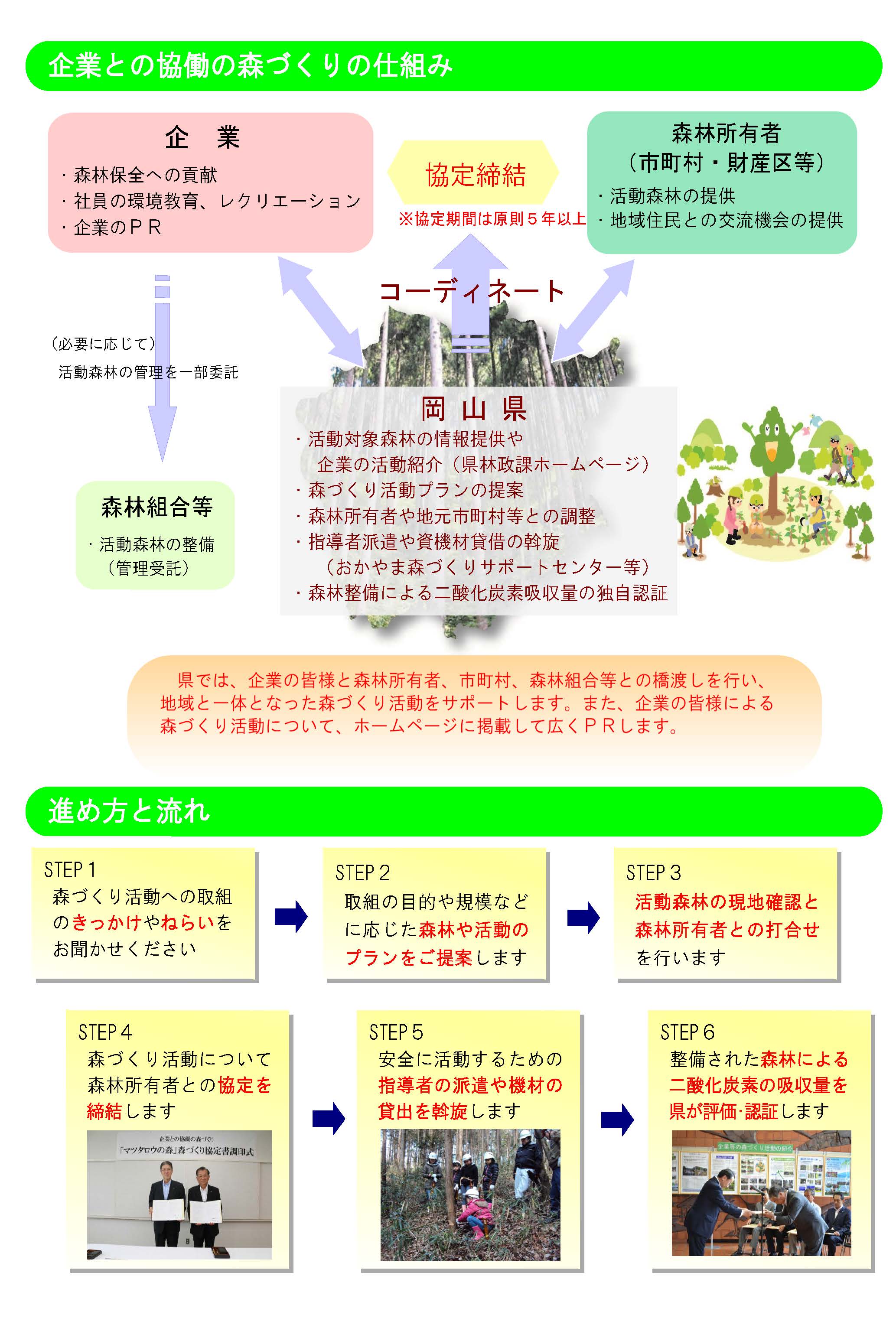 企業と協働の森づくり事業の仕組みと流れ