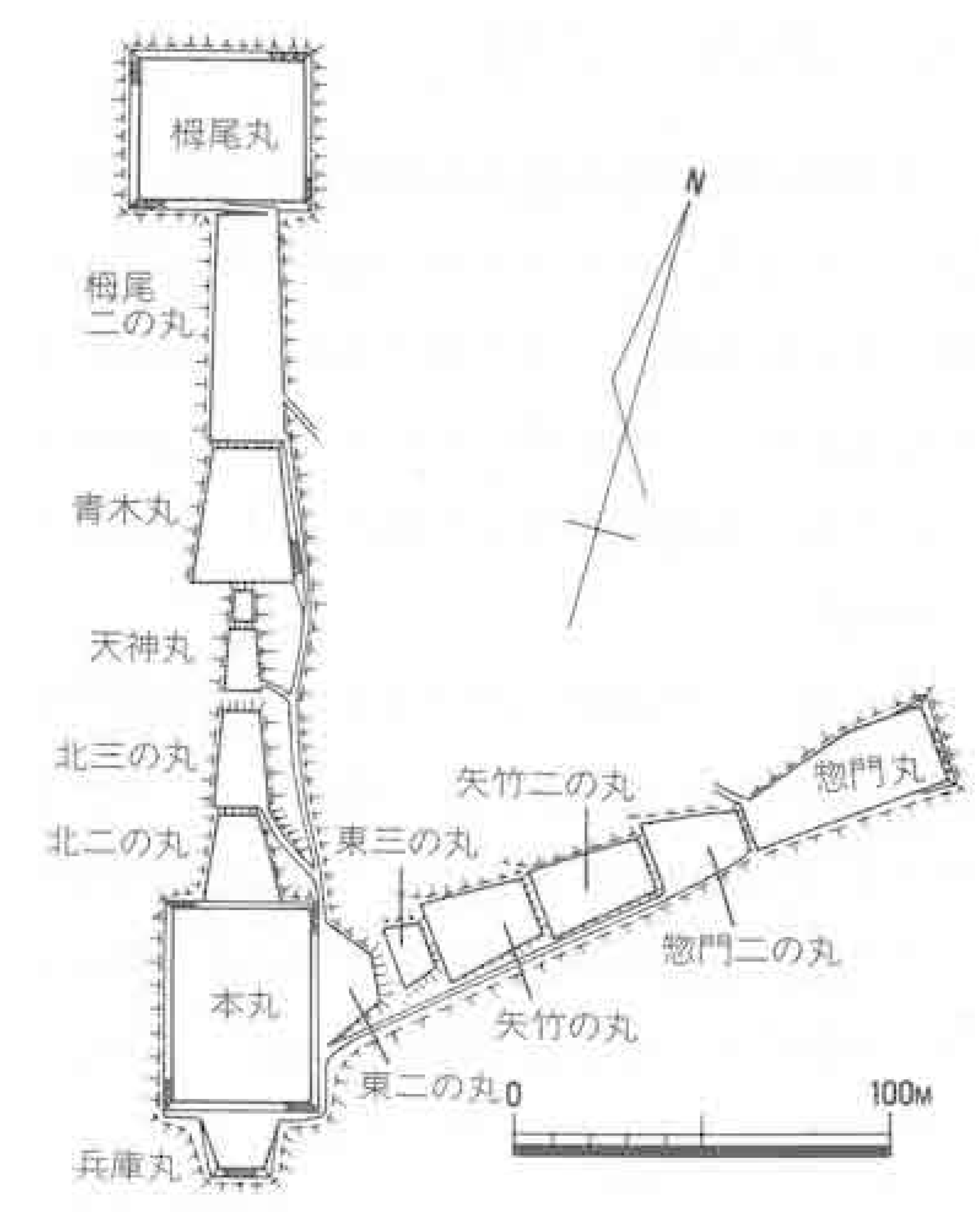 常山城縄張り図模式図　岡山県教育委員会「常山城跡発掘調査報告」『岡山県埋蔵文化財報告』10