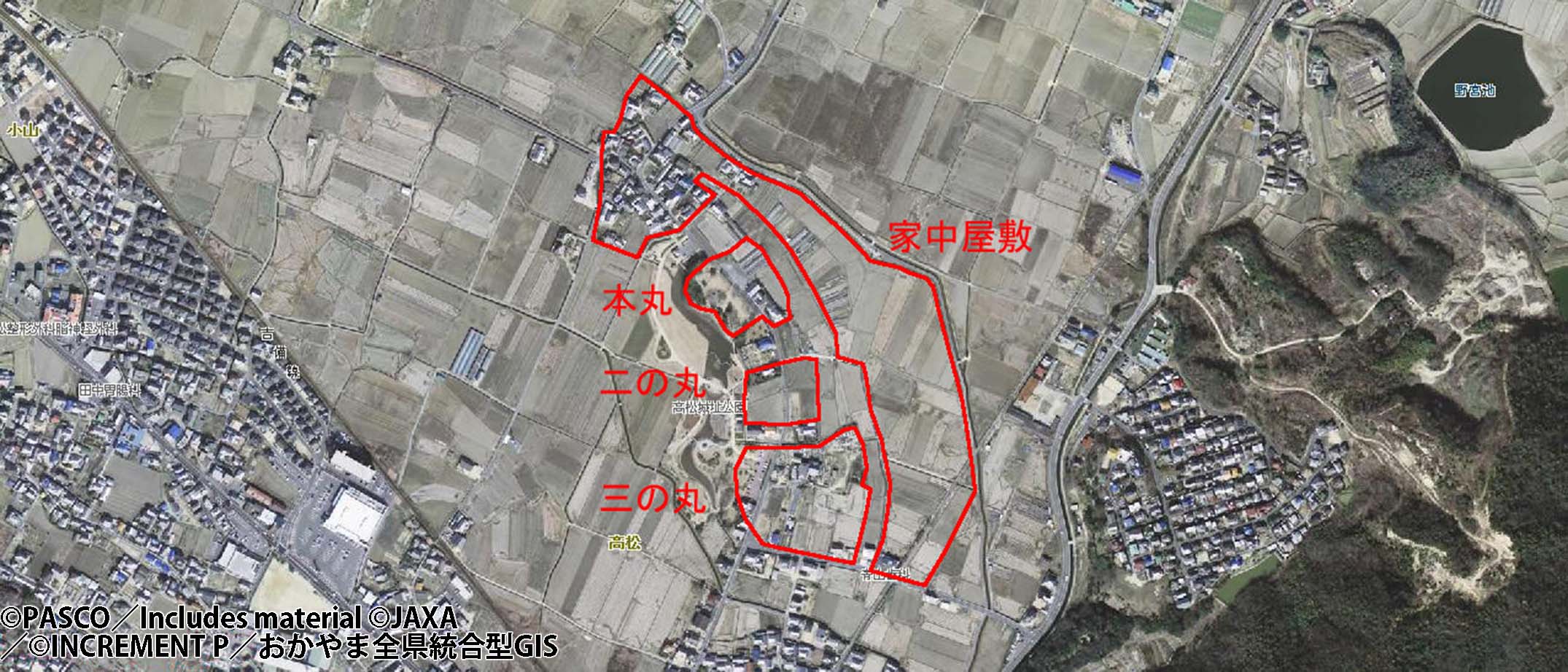 備中高松城跡の推定範囲