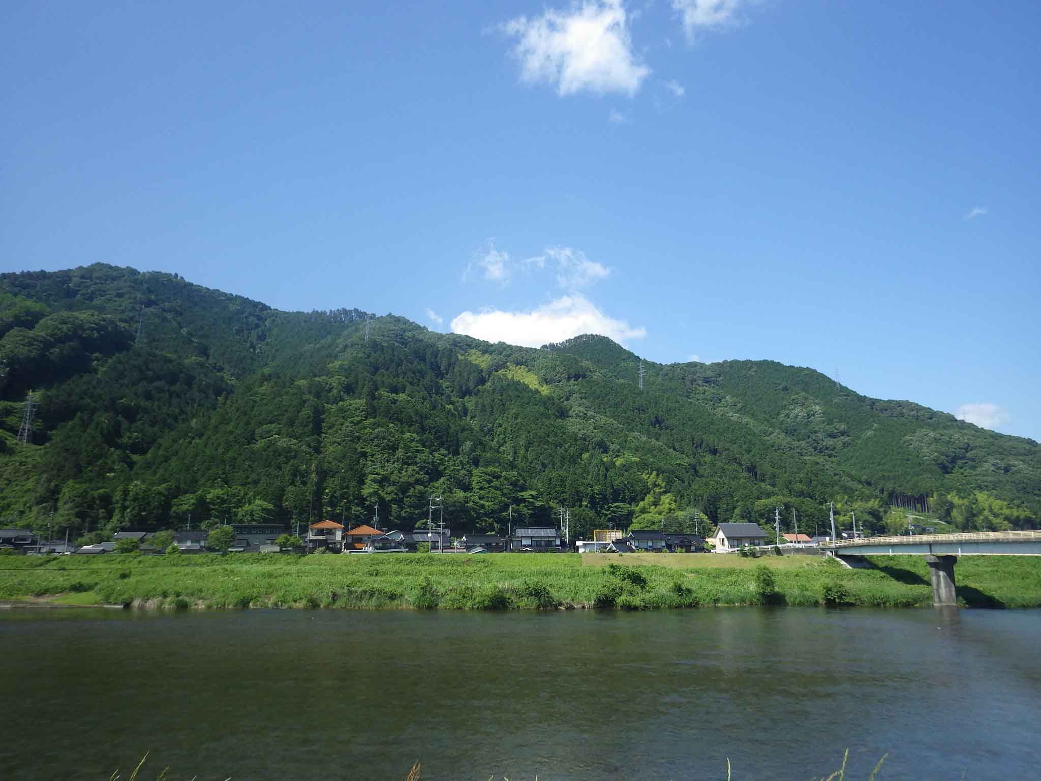 稜線に曲輪が連なる陣山城跡（南西から）