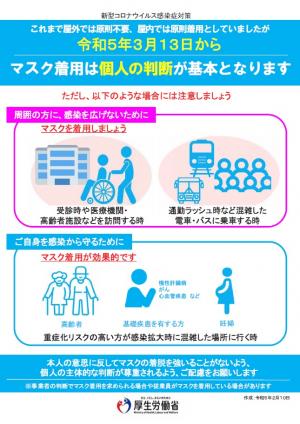 マスク着用は個人の判断が基本となります