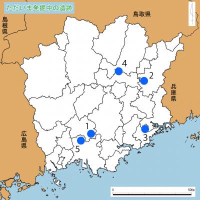 令和５年度の発掘調査を実施する遺跡の場所を示した地図です。