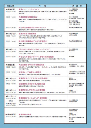 分野別ミニ創業塾の案内チラシ(カリキュラム）