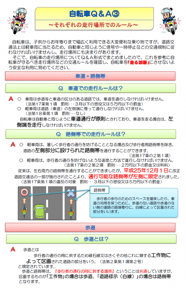 自転車Q&A(3)～それぞれの走行場所でのルール～