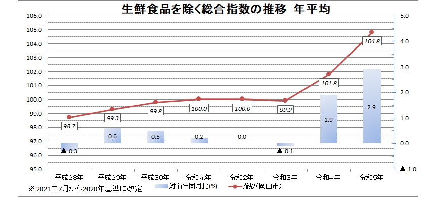 生鮮食品を除く総合指数の推移 年平均